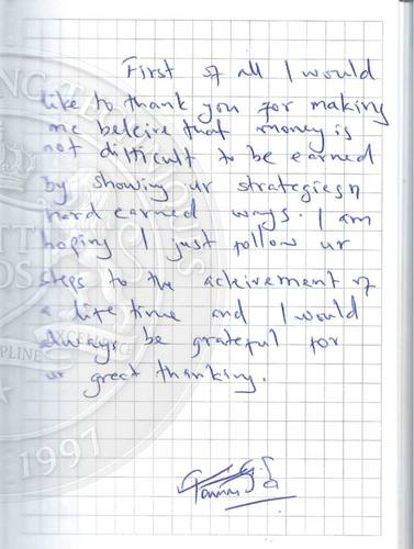 Handwritten testimonial from an Alsa Intelligence student