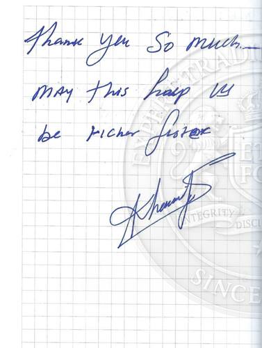 Handwritten testimonial from an Alsa Intelligence student