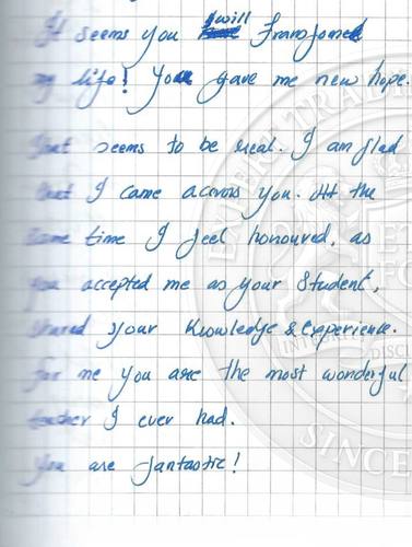 Handwritten testimonial from an Alsa Intelligence student