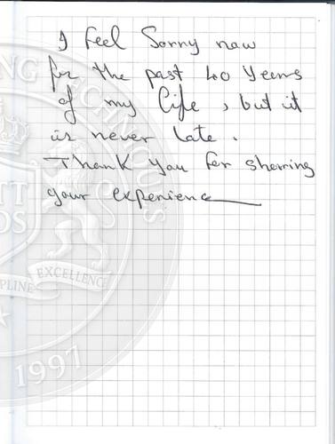 Handwritten testimonial from an Alsa Intelligence student