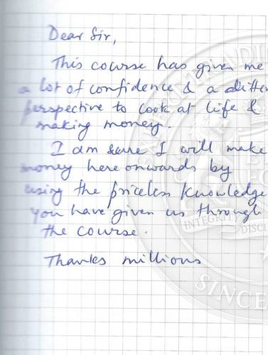 Handwritten testimonial from an Alsa Intelligence student