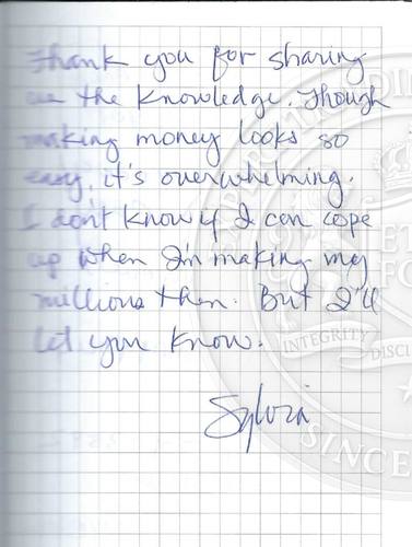 Handwritten testimonial from an Alsa Intelligence student