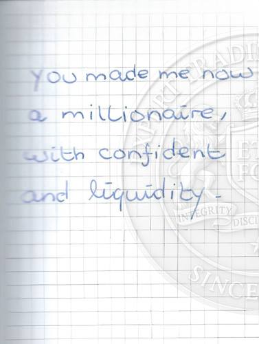 Handwritten testimonial from an Alsa Intelligence student