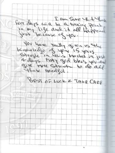 Handwritten testimonial from an Alsa Intelligence student