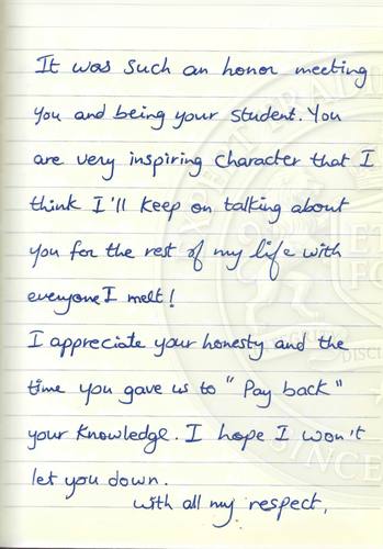 Handwritten testimonial from an Alsa Intelligence student