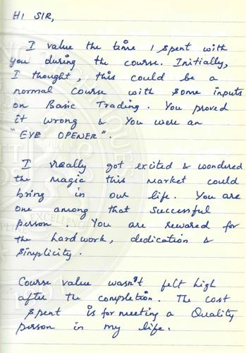 Handwritten testimonial from an Alsa Intelligence student