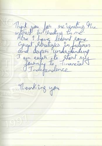 Handwritten testimonial from an Alsa Intelligence student