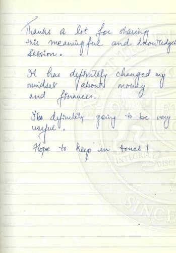 Handwritten testimonial from an Alsa Intelligence student