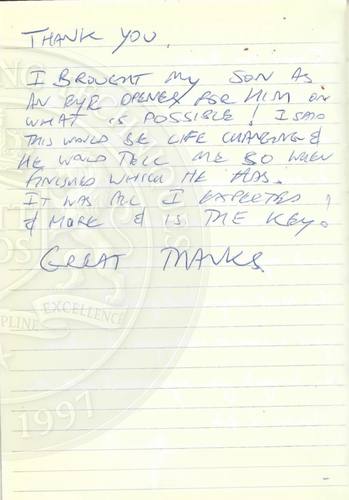 Handwritten testimonial from an Alsa Intelligence student