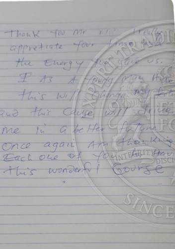 Handwritten testimonial from an Alsa Intelligence student