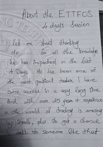 Handwritten testimonial from an Alsa Intelligence student
