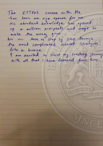 Handwritten testimonial from an Alsa Intelligence student