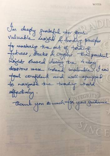 Handwritten testimonial from an Alsa Intelligence student