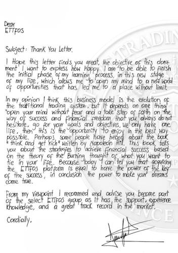 Handwritten testimonial from an Alsa Intelligence student